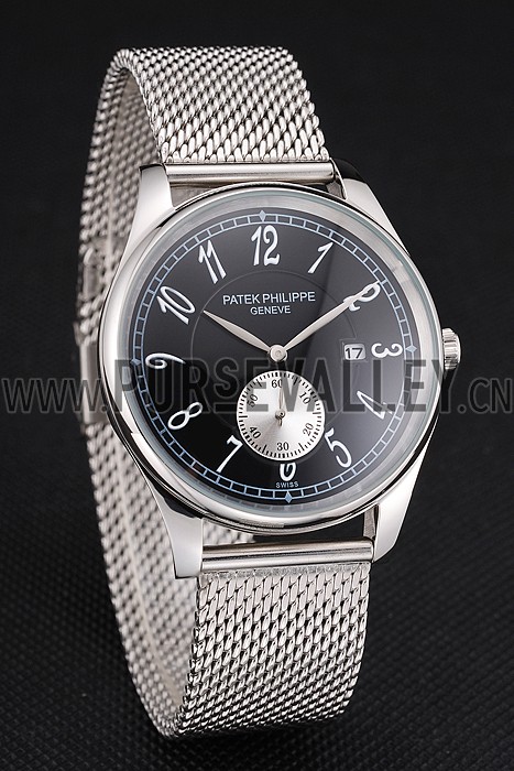 Patek Philippe Calatrava Small Seconds Black Dial Stainless Steel Case And Bracelet