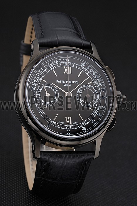 Swiss Patek Philippe 5170J Chronograph Black Dial Black Case Black Leather Strap