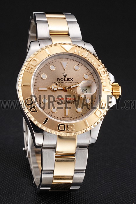 Swiss Rolex Yacht-Master Champagne Dial Gold Bezel Stainless Steel Case Two Tone Bracelet