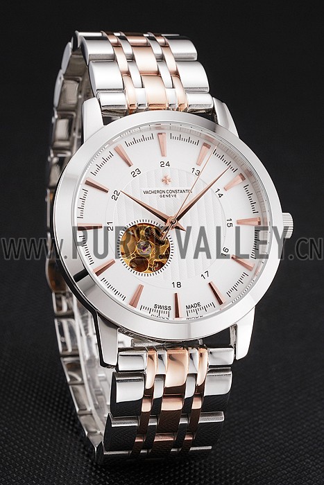 Vacheron Constantin Tourbillon White Dial Rose Gold Numerals Stainless Steel Case Two Tone Bracelet