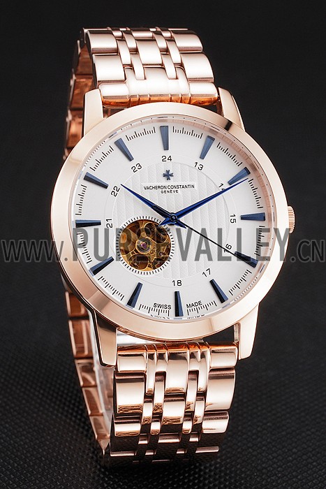 Vacheron Constantin Tourbillon White Dial Blue Numerals Rose Gold Case And Bracelet