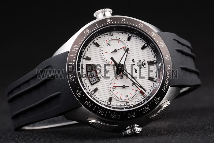 Tag Heuer Swiss SLR Tachymeter Bezel Black Rubber Strap White Dial
