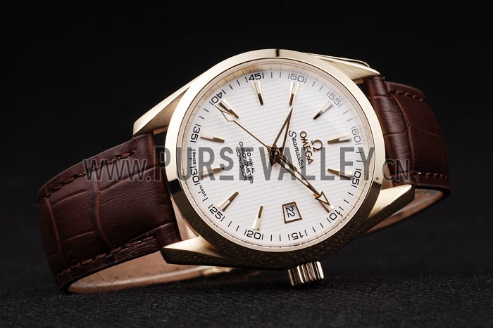 Omega Swiss Seamaster Aqua Terra Brown Strap White Striped Dial