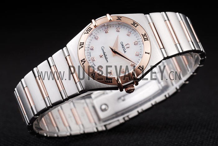 Omega Swiss Constellation Jewelry Rose Gold Case White Dial 98120