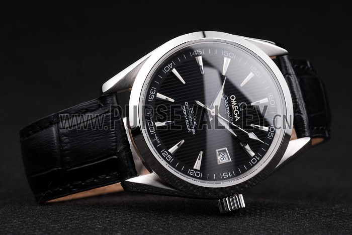 Omega Swiss Seamaster Railmaster Black Strap Black Striped Dial