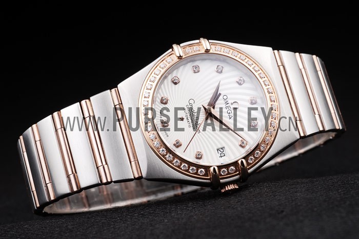 Omega Swiss Constellation Jewelry Diamond Case Radial Emblem White Dial