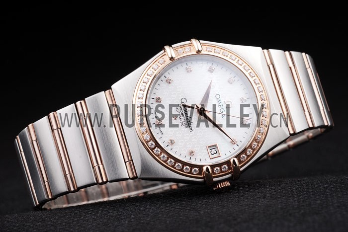 Omega Swiss Constellation Jewelry Diamond Case Omega Emblem White Dial 98111