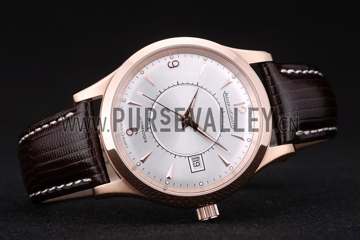 Jaeger Le Coultre Swiss Master Control Rose Gold Bezel Brown Leather Strap 7590