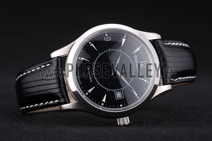 Jaeger Le Coultre Swiss Master Control Stainless Steel Bezel Black Leather Strap 7593