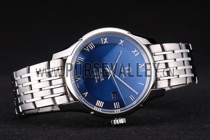 Omega Swiss DeVille Stainless Steel Bezel Roman Numbers Blue Dial 7612