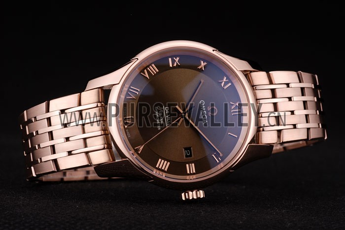 Omega Swiss DeVille Rose Gold Bezel Roman Numbers Brown Dial 7610