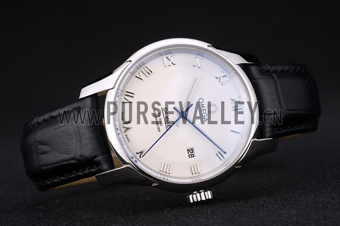 Omega Swiss DeVille Stainless Steel Bezel Black Leather Strap 7620