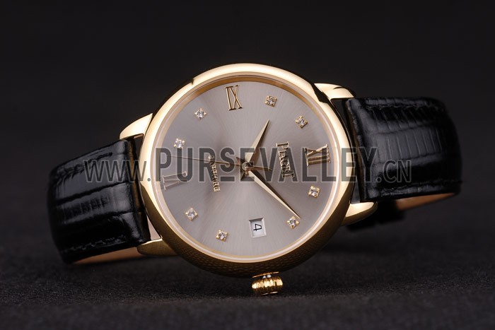 Piaget Swiss Traditional Grey Dial Black Leather Strap 7622