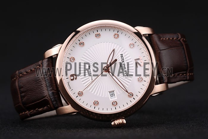 Patek Philippe Swiss Calatrava Polished Bezel White Dial Brown Leather Strap 7646