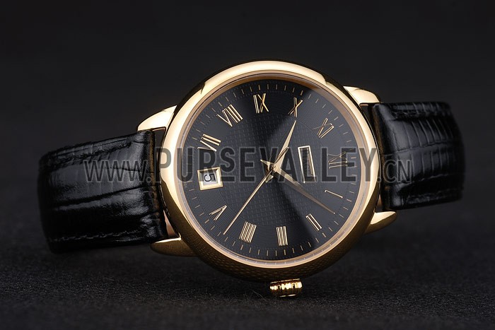 Piaget Swiss Traditional Black Dial Black Leather Strap 7628