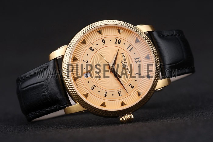 Patek Philippe Swiss Calatrava Ribbed Bezel Orange Dial Black Leather Strap 7638