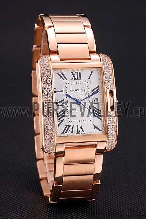 Cartier Tank Anglaise 30mm White Dial Diamonds Rose Gold Case Rose Gold Bracelet