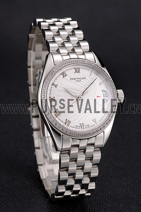 Swiss Patek Philippe Calatrava White Dial Diamond Bezel Stainless Steel Case And Bracelet