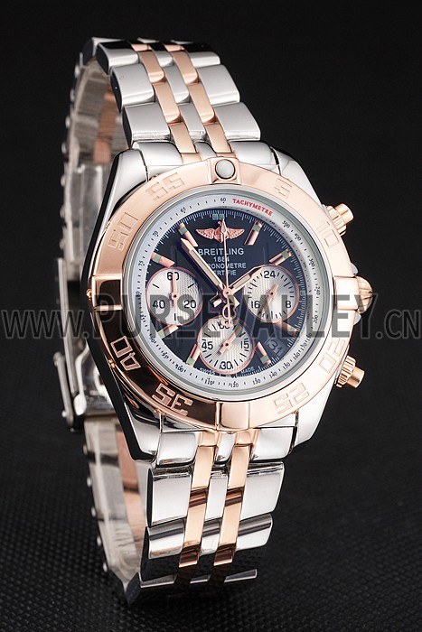Breitling Chronomat Quartz Dark Blue Dial Rose Gold Case Stainless Steel Case Two Tone Bracelet