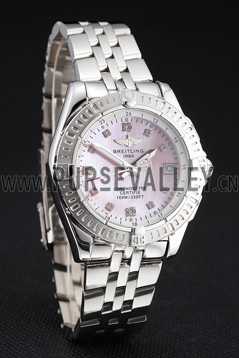 Breitling Colt Lady Pink Dial Diamond Hour Marks Stainless Steel Case And Bracelet