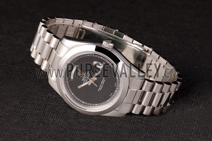 Swiss Rolex Daydate Stainless Steel Bracelet Black Dial 80294