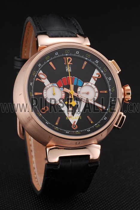 Louis Vuitton Tambour LV Cup Regate Black and White Dial Rose Gold Case Black Leather Strap