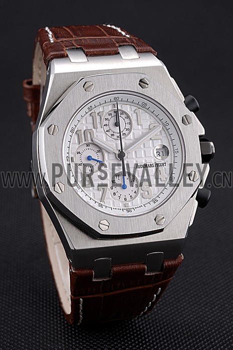 Swiss Audemars Piguet Royal Oak Offshore White Dial Stainless Steel Case Brown Leather Strap 622848