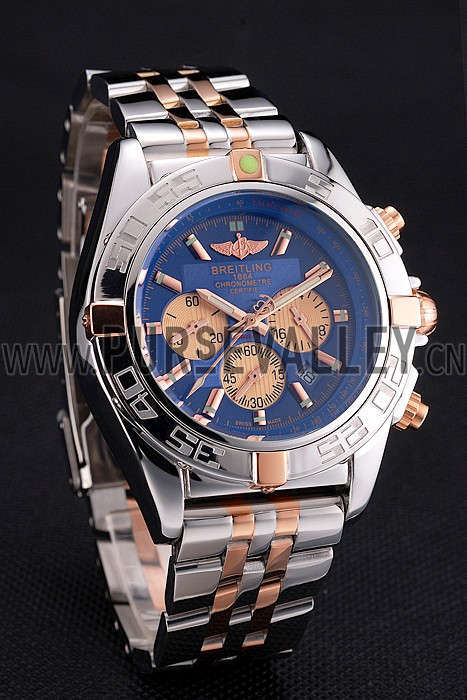 Breitling Chronomat 44 Blue Dial with White Subdials 2 Tone Stainless Steel Bracelet 622510