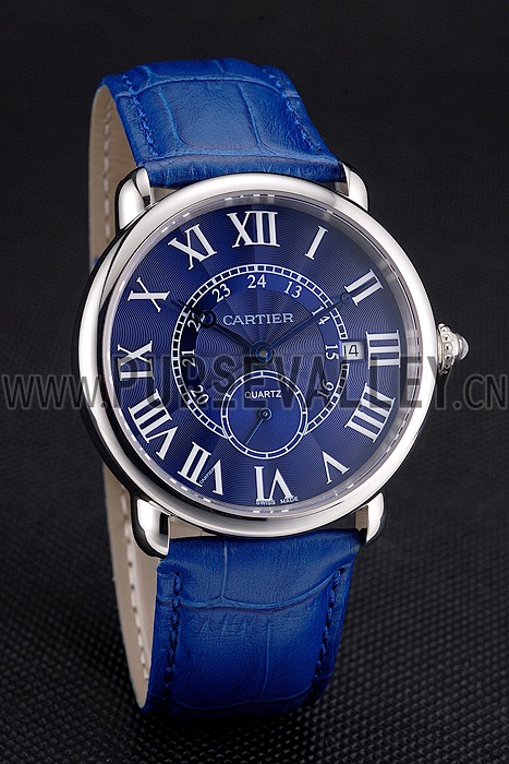 Cartier Ronde Louis Cartier Blue Dial Stainless Steel Case Blue Leather Strap
