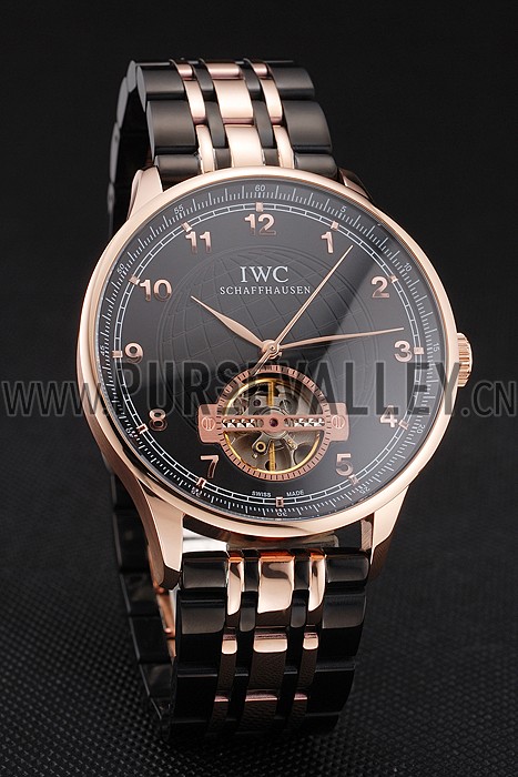 IWC Portugieser Tourbillon Black Dial Rose Gold Numerals Rose3 Gold Case Two Tone Black Rose Gold Bracelet