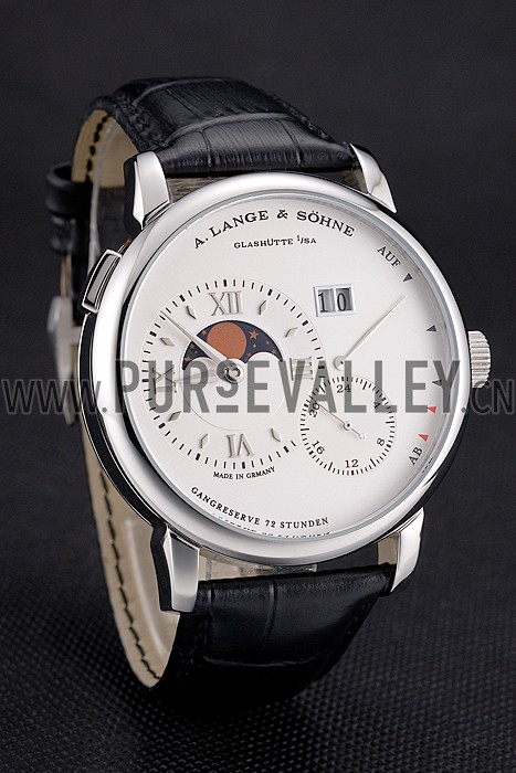 A. Lange & Sohne Grand Lange 1 Moon Phase White Dial Stainless Steel Case Black Leather Strap