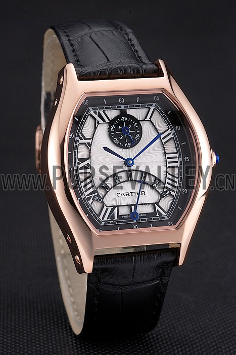 Cartier Tortue Perpetual Calendar White Dial Gold Case Black Leather Strap
