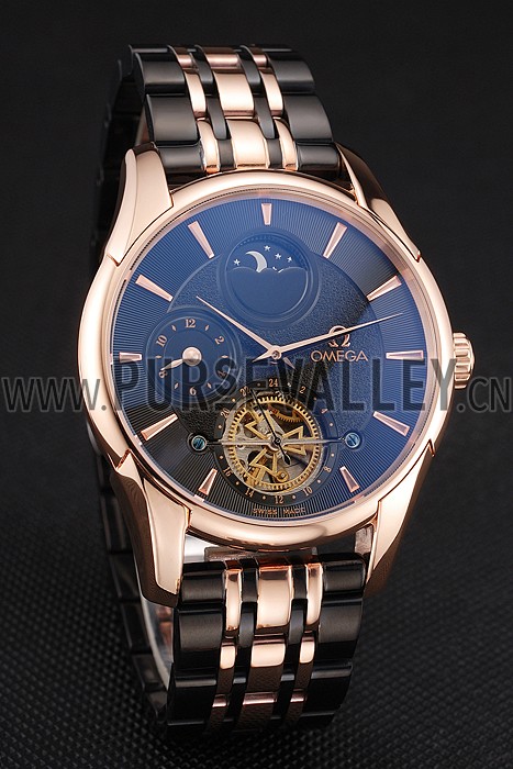 Omega De Ville Moonphase Tourbillon Black Dial Rose Gold Case Two Tone Rose Gold Black Bracelet