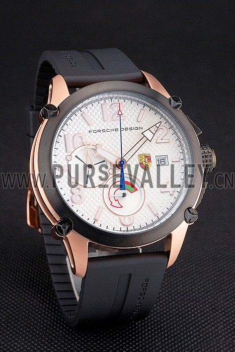 Porsche Design Indicator White Dial Gold Case Black Bezel Black Rubber Strap