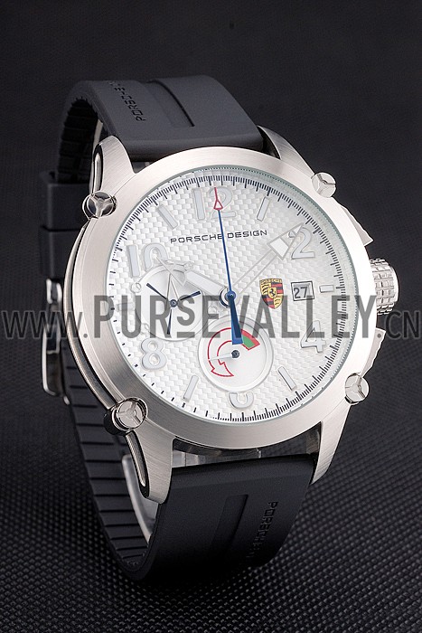 Porsche Design Indicator White Dial Steel Case Black Rubber Strap