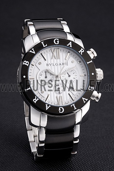 Bvlgari Diagono 46mm White Dial Stainless Steel Case Black Bezel Two Tone Bracelet