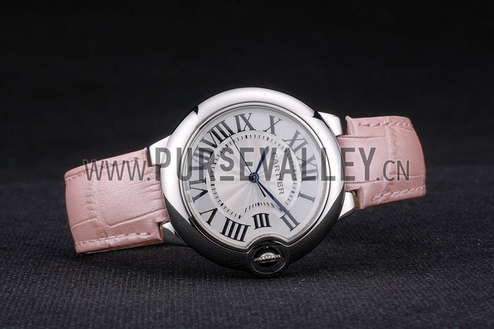 Cartier Ballon Bleu 38mm White Dial Stainless Steel Case Pink Leather Bracelet