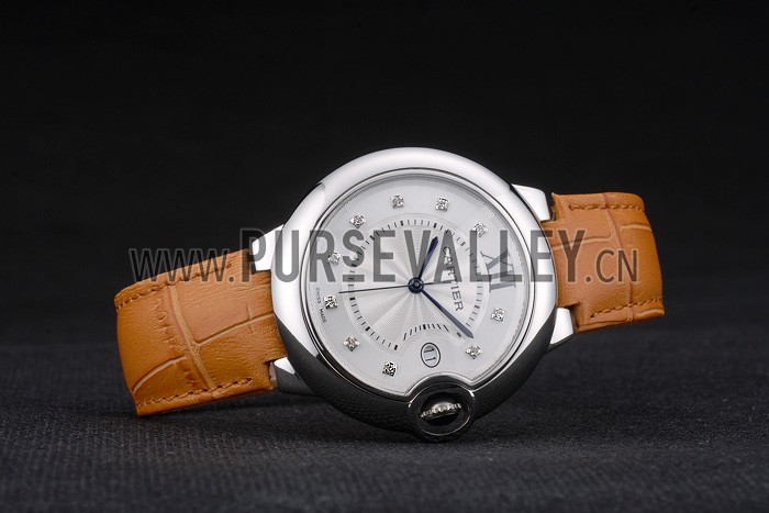 Cartier Ballon Bleu 42mm White Dial Stainless Steel Case Light Brown Leather Bracelet