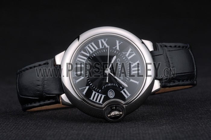 Cartier Ballon Bleu 38mm Black Dial Stainless Steel Case Black Leather Bracelet