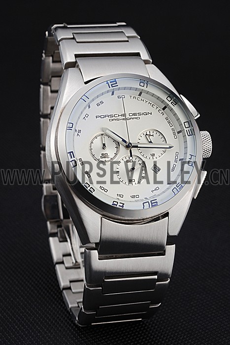 Porsche Dashboard Polished Stainless Steel Strap White Dial 80305