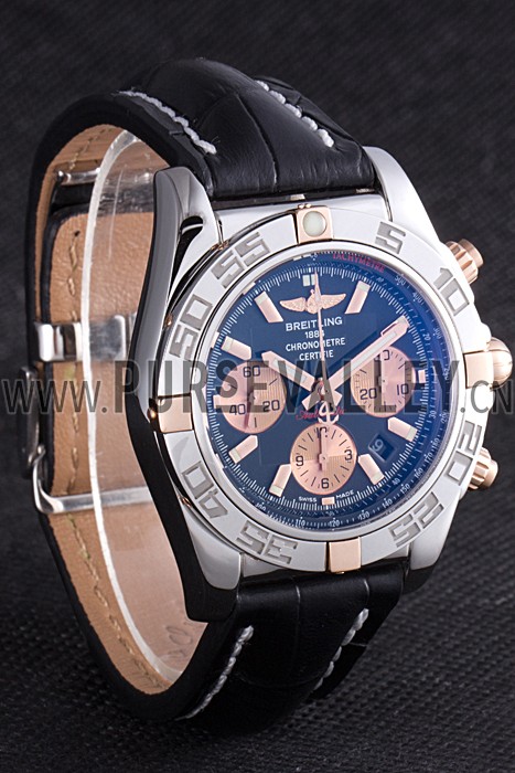 Swiss Breitling Chronomat Blue Dial with Black Leather Strap 621521