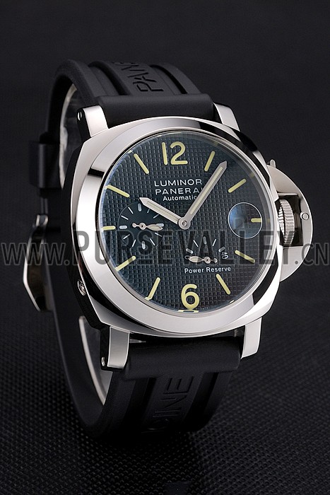Panerai Luminor Power Reserve Black Hobnail Pattern Dial Stainless Stel Case Black Rubber Strap