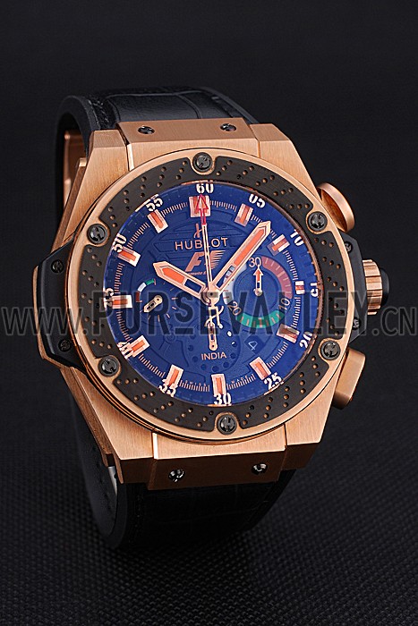 Swiss Hublot Big Bang Limited Edition Formula 1 India Black Dial Gold Case Black Leather Strap 62288