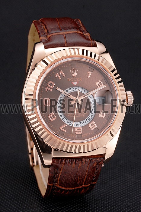 Rolex Sky Dweller Brown Dial Rose Gold Case Brown Leather Strap
