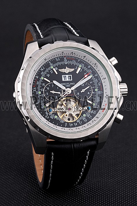 Breitling Bentley Mulliner Tourbillon Black Dial Stainless Steel Case Black Leather Strap 622728