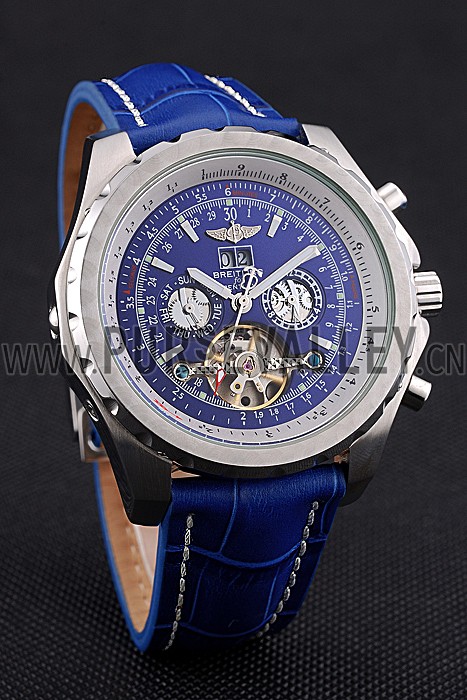 Breitling Bentley Mulliner Tourbillon Blue Dial Stainless Steel Case Blue Leather Strap 622726