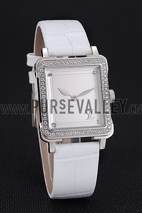 Louis Vuitton Emprise White Dial Stainless Steel Case With Jewels White Leather Strap 622790