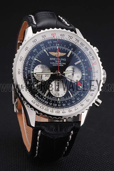 Swiss Breitling Navitimer Black Dial Stainless Stell Case Black Leather Strap