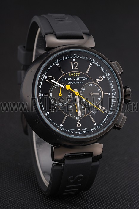 Louis Vuitton Tambour LV277 Chronograph Black Dial Black PVD Case Black Rubber Strap