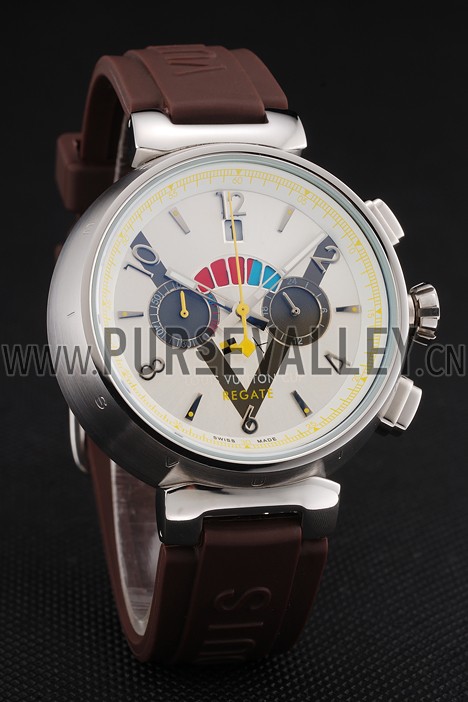 Louis Vuitton Tambour LV Cup Regate White Dial Stainless Steel Case Brown Rubber Strap